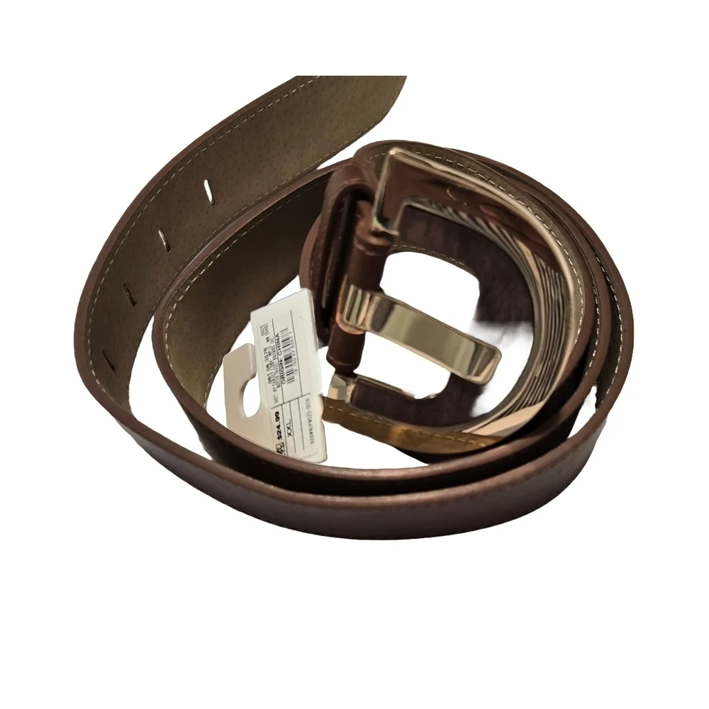 Classic Brown Leather Belt with Gold Buckle (New)